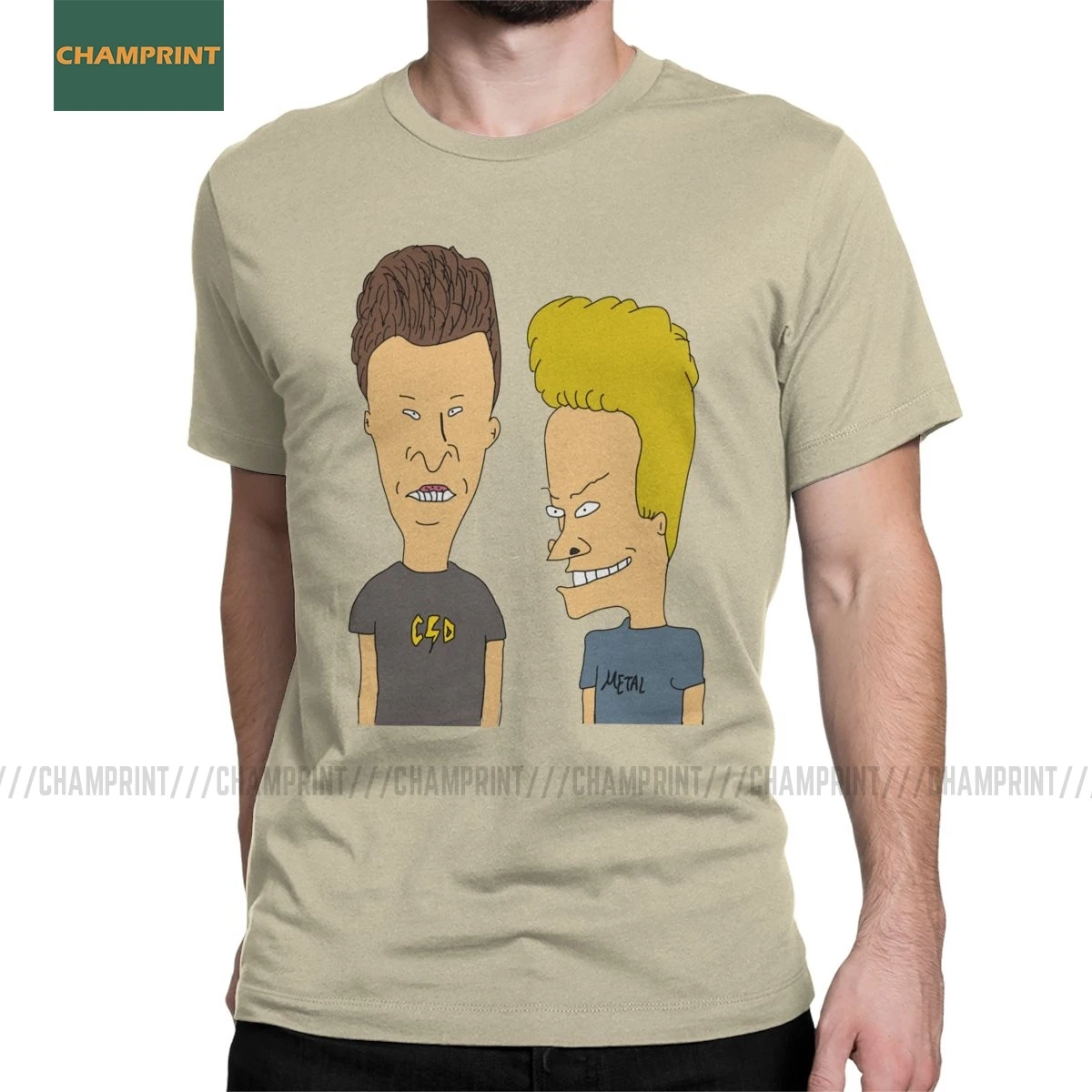 Мужская хлопковая футболка Beavis винтажная с коротким рукавом и круглым вырезом