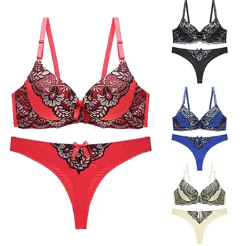 

Elegant Fashion Thong Hollow Out Underwear Female Panties Lingerie Bralette Panty Intimante Brief Sets Sexy Lace Women Bra Set