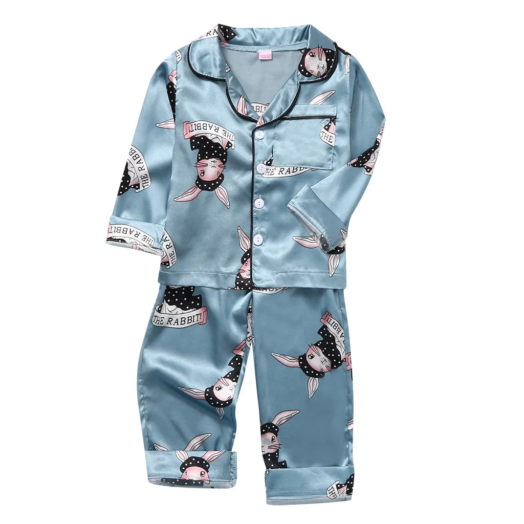 Cartoon Toddler Baby Boys Girls Cartoon Rabbit Tops+Pants Pajamas Sleepwear Outfits Children Clothes Long Sleeve Home Clothing - Цвет: A