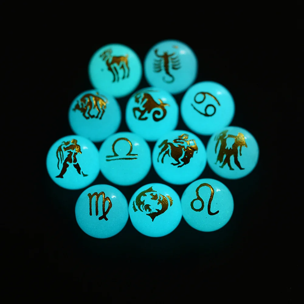 12pcs Mixed 10mm Luminous Noctilucent Glow In Dark Bead Balls 12 Constellations Beads for DIY Jewelry Necklace Bracelets | Украшения и