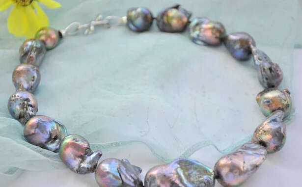 NEW N233 peacock black baroque KESHI REBORN PEARL NECKLACE 18inch