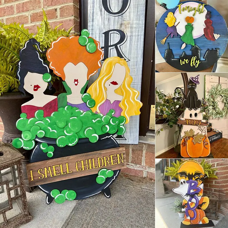 

Halloween Porch Decor Welcome Door plate Signs Outdoor Lawn Happy Halloween Garden Scene Halloween Yard Decorations Dropshipping