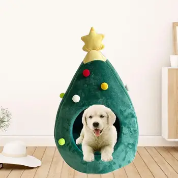 

Cat Dog Lovely Sleeping Warm Nest Xmas Tree Shape PP Cotton Washable Soft Kitten Puppy House Pet Foldable Supplies
