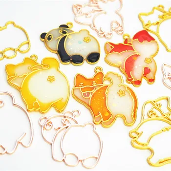 

5pcs/lot Panada Cat Dog Crystal Ore Frame Metal Frame Pendant Charm Bezel Setting Cabochon Setting UV Resin Jewelry Making