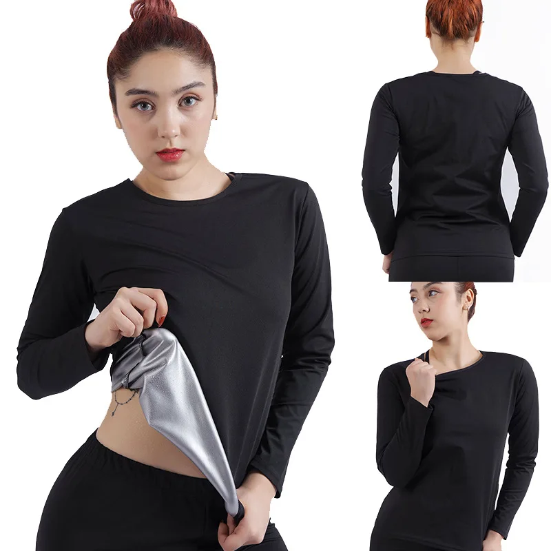 Women Sports Sweating Shirts Long Sleeve Running Fitness Training Quick Sweating and Heat Gathering Inner Silver Coating Tees