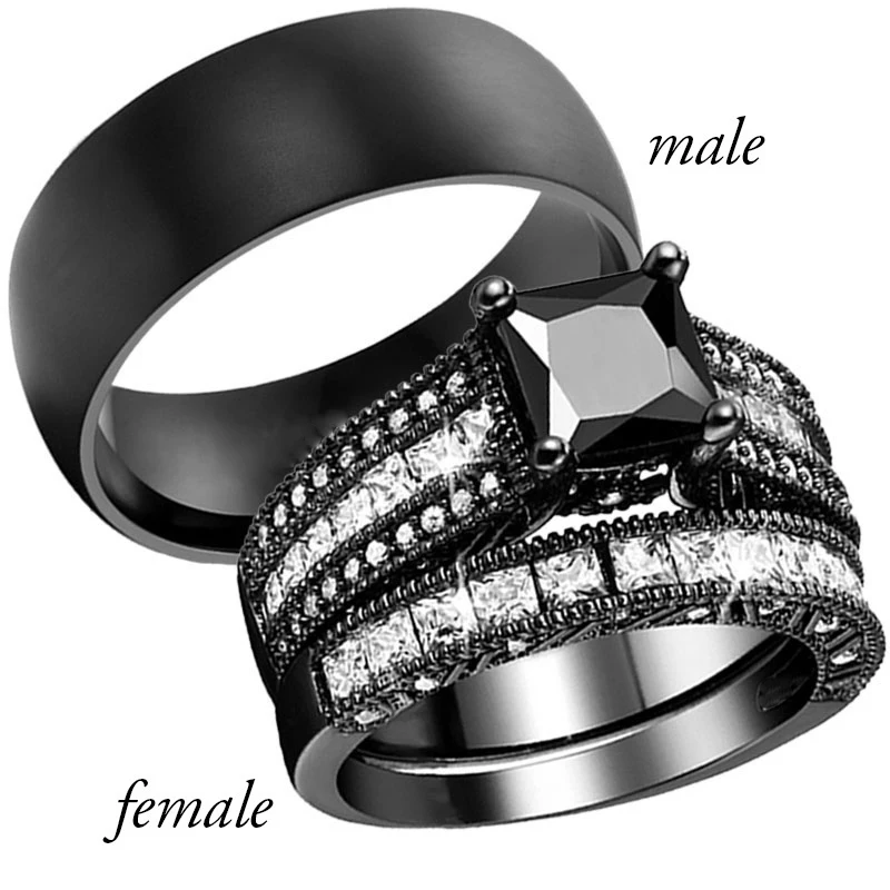 Модные кольца, очаровательные женские Стразы, циркон, набор колец, простое мужское черное кольцо из нержавеющей стали, подарок на годовщина влюблённых