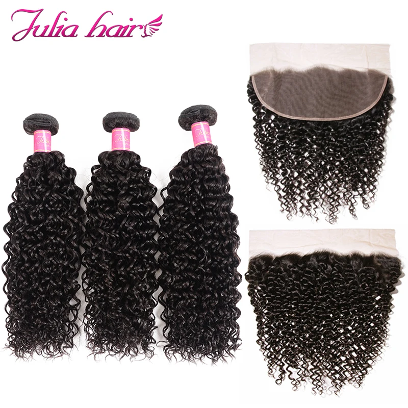 Malaysian Curly Hair 3 Bundles With Frontal Ali Julia Lace Frontal With Hair Bundles 100% Human Virgin Hair Weave with Frontal (1)