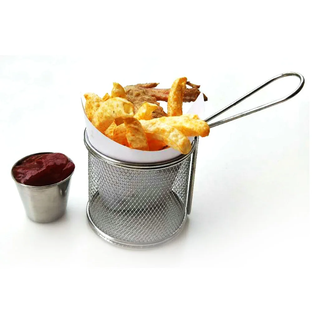 French Fries Colander Kitchen Tools Basket Mini Fine Mesh Frying Foods Stainless Steel Cylinder Shape Strainer Portable