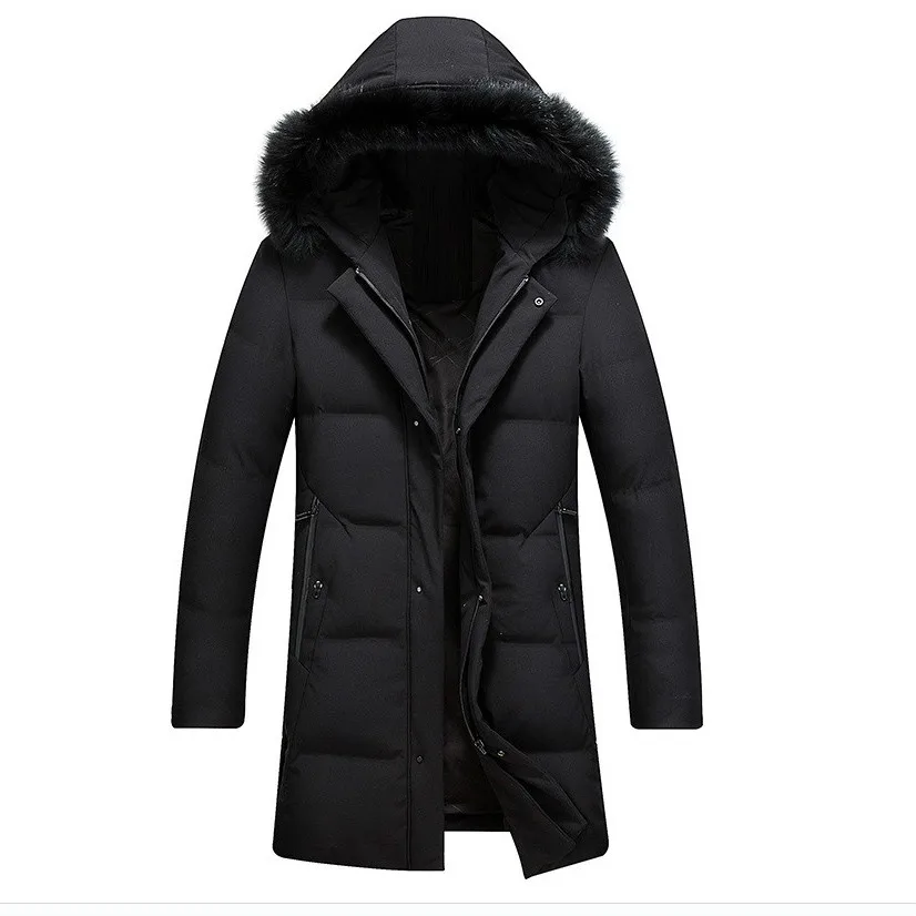 

New Arrival Winter Simple Style Male Fur Collar Down Jackets 90% White Duck Down Hooded Man Overcoat Jackets