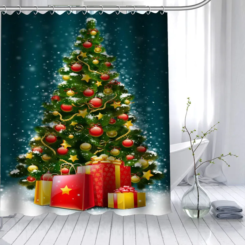 

100% Polyester Fabric Custom Christmas Tree Gift Shower Curtain Modern Bathroom Curtain Waterproof With Hook Bath Curtain Gift