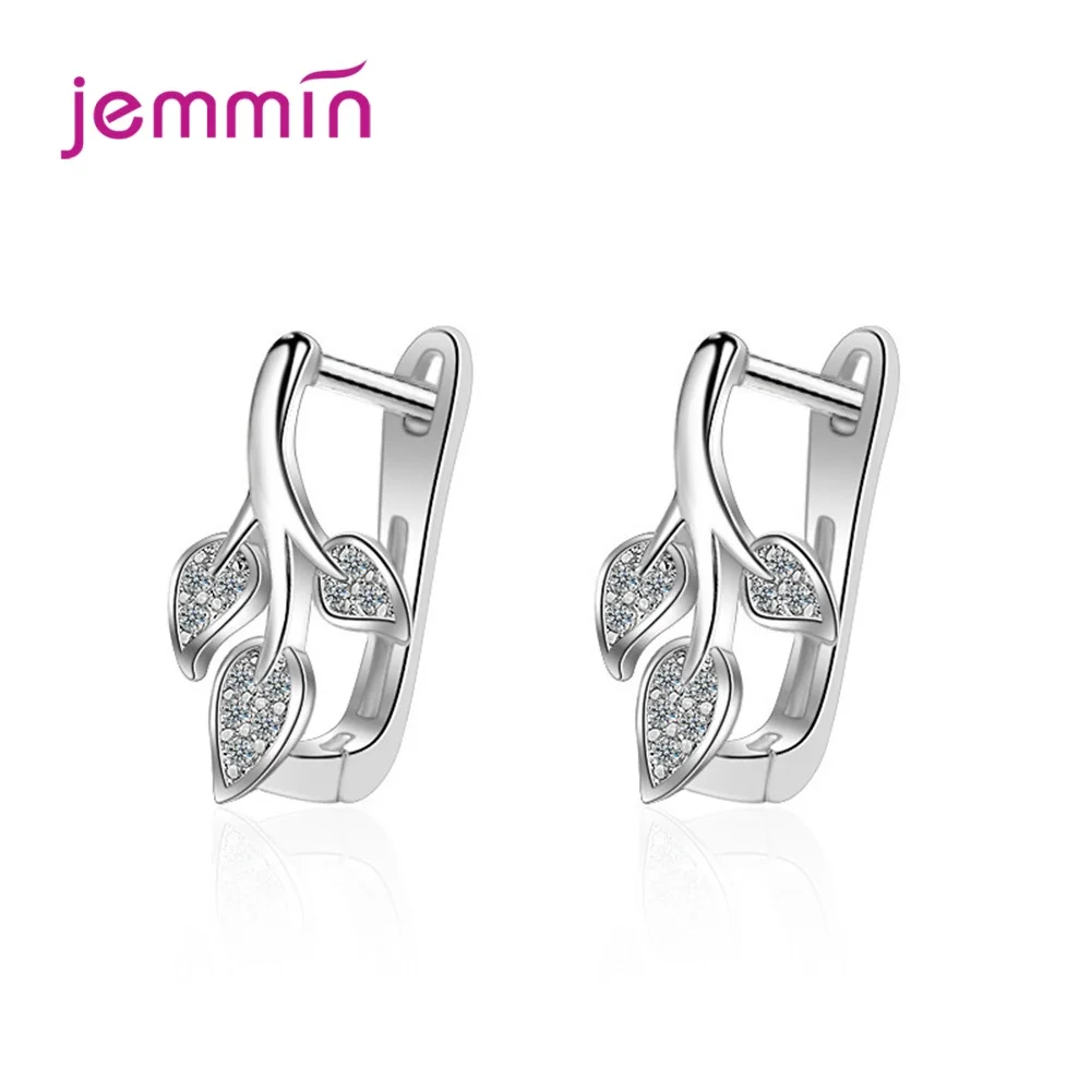 

925 Sterling Silver Jewelry for Ear Decoration Popular Austrian Crystal Clear Zircon Leaf Tree Branch Circle Hoop Earrings