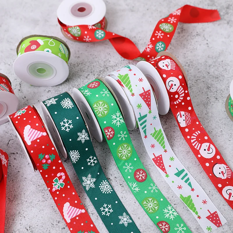 25mm 10yard Satin Ribbon Merry Christmas Foil Printed For Christmas Gift Wrapping Home Decor Handmade Material DIY Craft Ribbon
