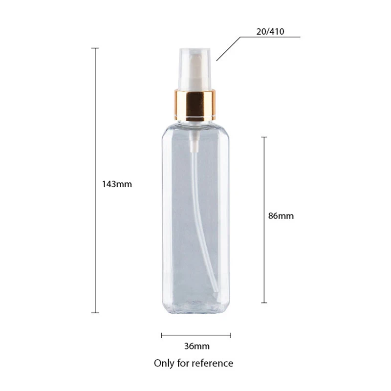 100ml Transparent Square Empty Plastic Bottles Gold Aluminum Sprayer 100cc Cosmetic Containers Perfume Bottle With Spray Pump-3