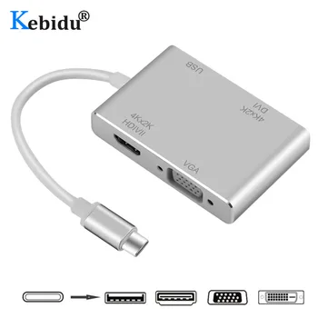 

KEBIDU USB C to HDMI VGA DVI USB 3.0 Adapter Cable for Laptop Apple Type C HUB Splitter