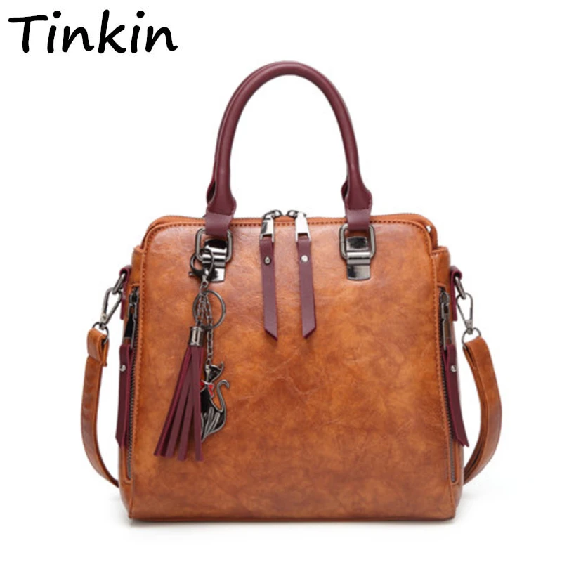 Skup Tinkin Vintage PU Tassel Dames Tassen kobiety przyczynowe codzienne torby na zakupy na ramię kobiece uniwersalne torebki klasyczne torby Messenge