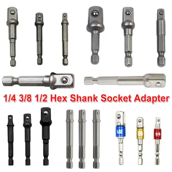

Power Tools 1/4" 3/8" 1/2" Chrome Vanadium Steel Socket Adapter Hex Shank to Extension Drill Bits Bar Hex Bit Set Ratchet Wrench