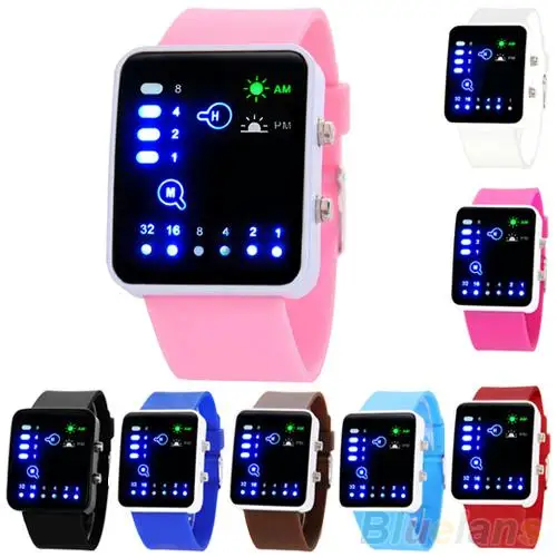 

Trending Products Casual Couples Gift Unisex Binary System LED Square Dial Silicone Band Quartz Wrist Watch Valentine Couple Wat