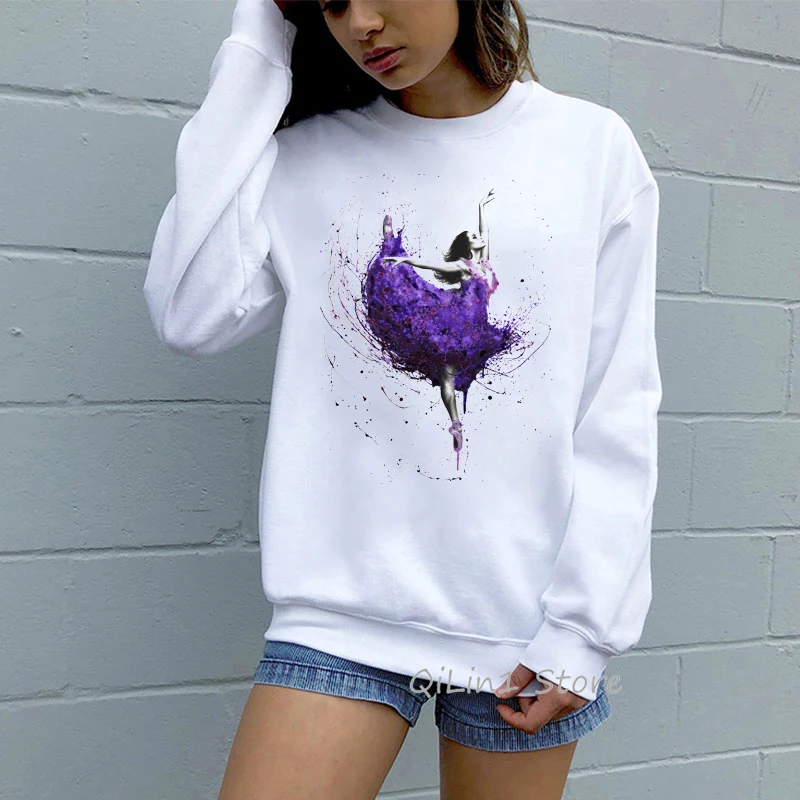 Высокое качество sudaderas para mujer акварельный балетный Арт Принт с капюшоном Дамы с длинным рукавом Уличная друзья Рождественский подарок негабаритных