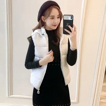 

Fashion Women Warm Solid Hooded Vest Cotton Short Jacket Coat Vest Slim Winter Warm Sleeveless Parkas Outwear Female Coat 9.3