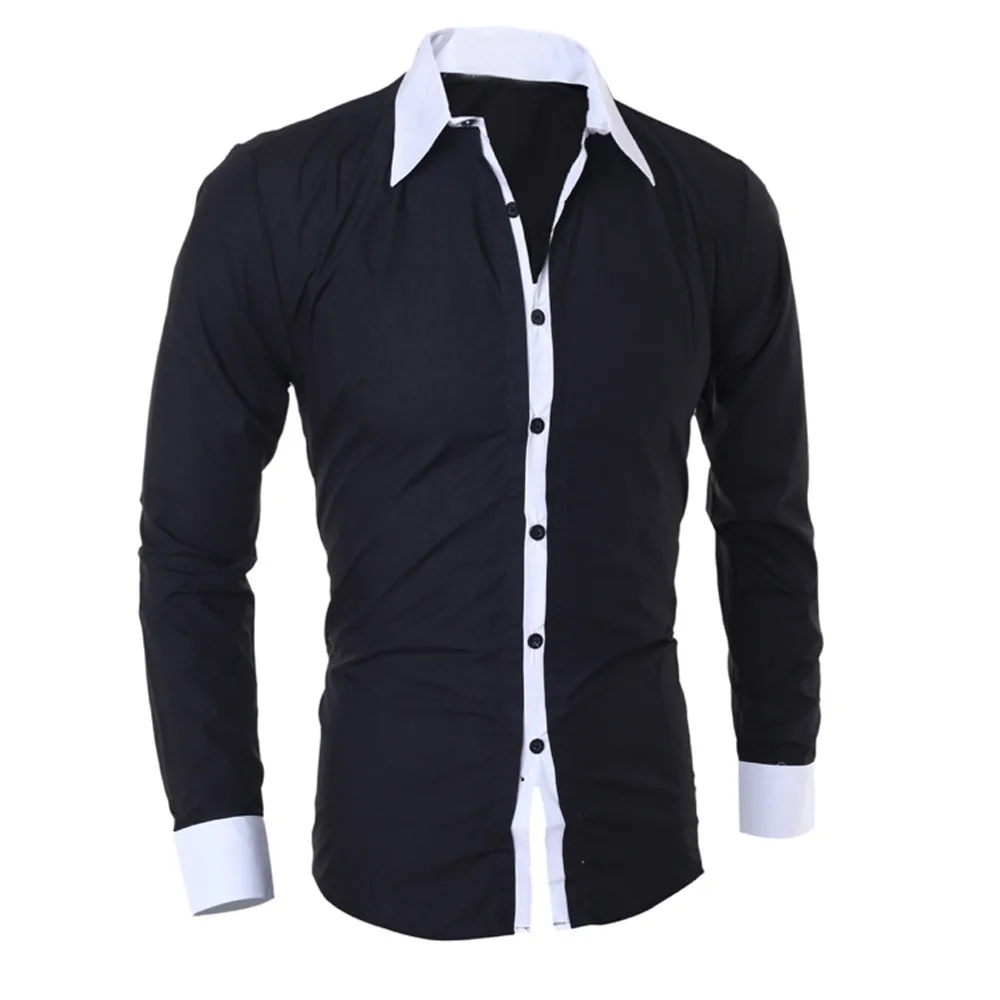 JAYCOSIN модная индивидуальная Рубашка мужская повседневная тонкая рубашка с длинными рукавами Топ Блузка Повседневная приталенная Мужская рубашка высокого качества#45 - Цвет: Black