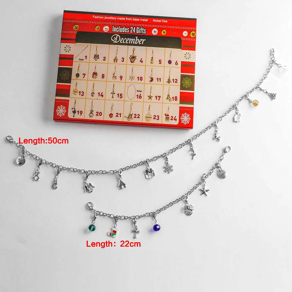 Tanie Nowy rok kalendarz adwentowy z bransoletką biżuteria naszyjnik bożonarodzeniowy prezent DIY kalendarz Decor