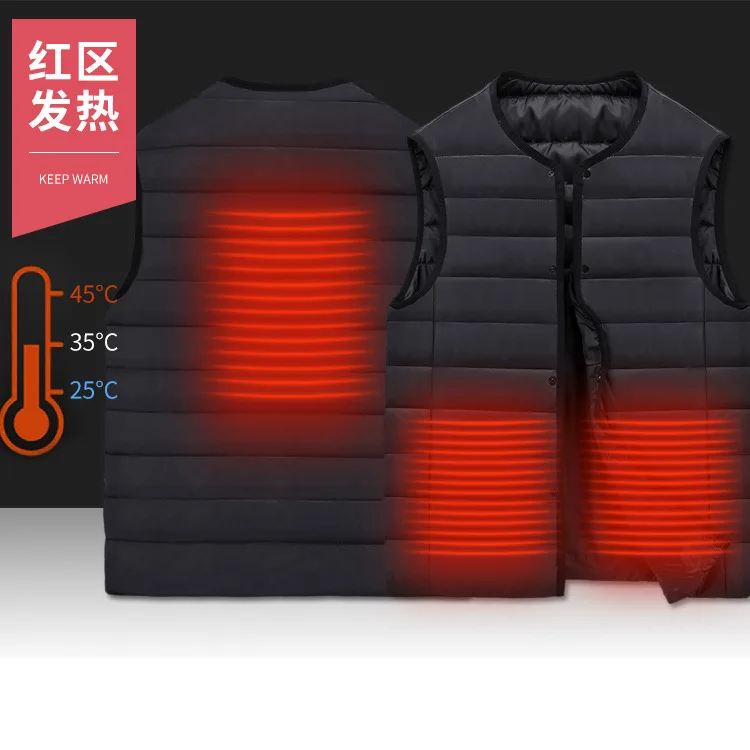 

2019 Men's Collarless Waistcoat Carbon Fiber Intelligent Constant Temperature Fever down Feather Cotton Vest USB Heating Service
