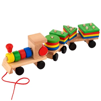 

15.5 Inches Wooden Stacking Toys Train with Shape Sorter and Stacking Blocks, Toddlers Toys, Pull Toys for Toddlers