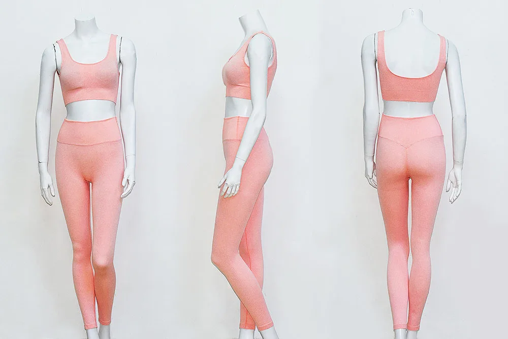 Дропшиппинг Высокая талия розовый dri fit Йога спортивный бюстгальтер костюм Леггинсы Набор для женщин