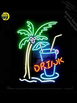 

17"x14 Palm Tree Drink Custom Handmade Real Glass budweiser neon sign Money Exchange Sign Shopping Hall Sign Duty LED Light