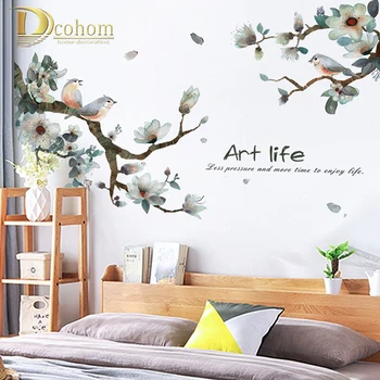 

Vintage Bird Tree Wall Sticker Flower Living Room Decoration TV Background DIY Wall Decal Bedroom Decor Art Wallpaper