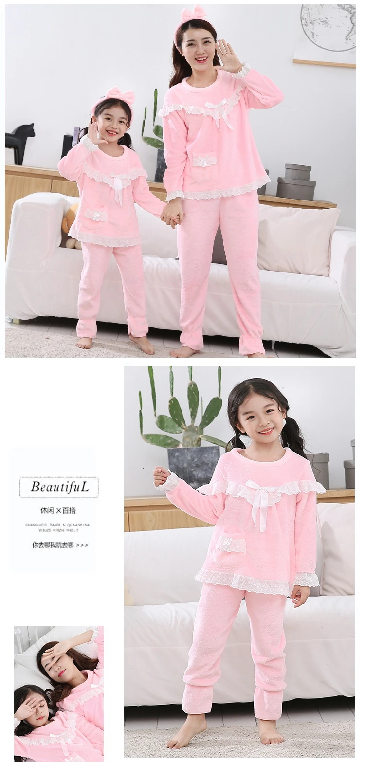 Комплект зимней фланелевой пижамы; коллекция года; одинаковые рождественские пижамы для всей семьи; повседневная домашняя одежда; теплая детская одежда для сна для девочек; одежда для мамы