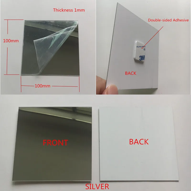 Square Double Adhe 10 шт. диаметр 100x1 мм акриловые настенные зеркала круглый лист наклейки Пластик PMMA стекло отель декоративные линзы Miroir Фреска DIY плак - Цвет: Square Double Adhe