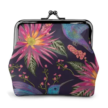 

OLN Coin Purse Women Lady Small Wallet Tropical Hummingbird Flowers Berries And Leaves Hasp Purse Card Holder Purses