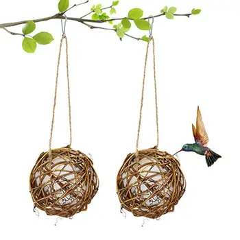 

Hummingbird Nesting Hand-woven Rattan Globe Bird Parrot House with Cotton Eco-friendly Cage Bird House Woven