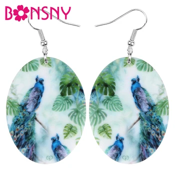 

Bonsny Acrylic Oval Peacock Peafowl Earrings Long Printing Bird Animal Dangle Drop Jewelry For Women Kid Fashion Gift Decoration
