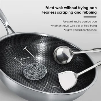 

New Stainless Steel Wok Non-stick Pan Full Screen Honeycomb Design No Lampblack No Coating Frying Pan 304 Stainless Steel Frying