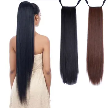 

Synthetic Long Silky Straight Ponytails Clip In Pony Tail Hair Extension Heat Resistant Fake wrap round hairpiece MUMUPI