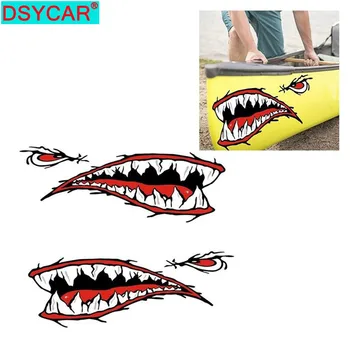 

DSYCAR 1Pair Shark Teeth Mouth Vinyl Sticker Decals Dinghy Kayak Boat Fishing Motorcycle Car Bumper Graphics Accessories