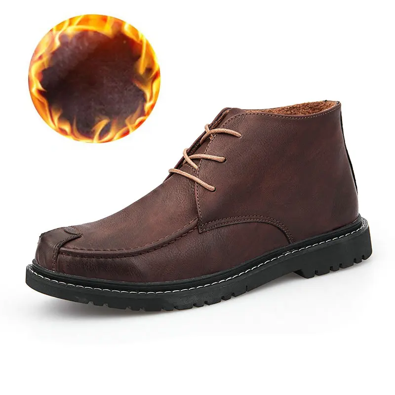 Cena Skórzane buty męskie zimowe wodoodporne ciepłe buty śniegowe futrzane męskie buty do pracy zimą na świeżym powietrzu obuwie wojskowe botki 46 47