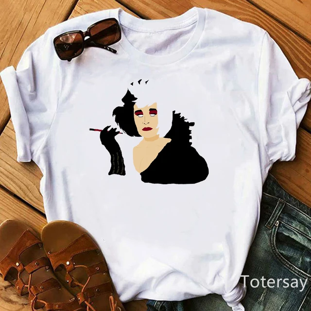 Women T Shirts Cruella De Vil Dogs Graphic T-shirt Female Clothes  Funny Cartoon T shirt Summer Tops Casual Oversized M1038