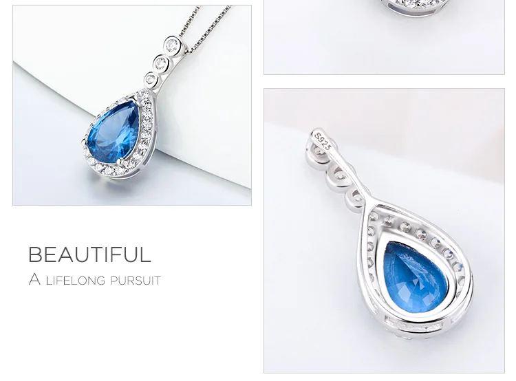 CLUCI подлинное роскошное 925 пробы Серебряное синее Сердце ожерелье кулон подарок ювелирные изделия для женщин