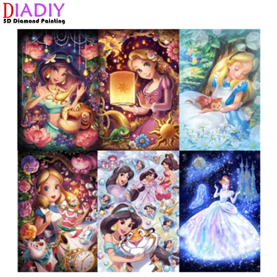 5D DIY Cartoon Jasmine Girl Full Diamond Painting Princess Embroidered Mosaic Picture Art Children Home Decoration Gift | Дом и сад