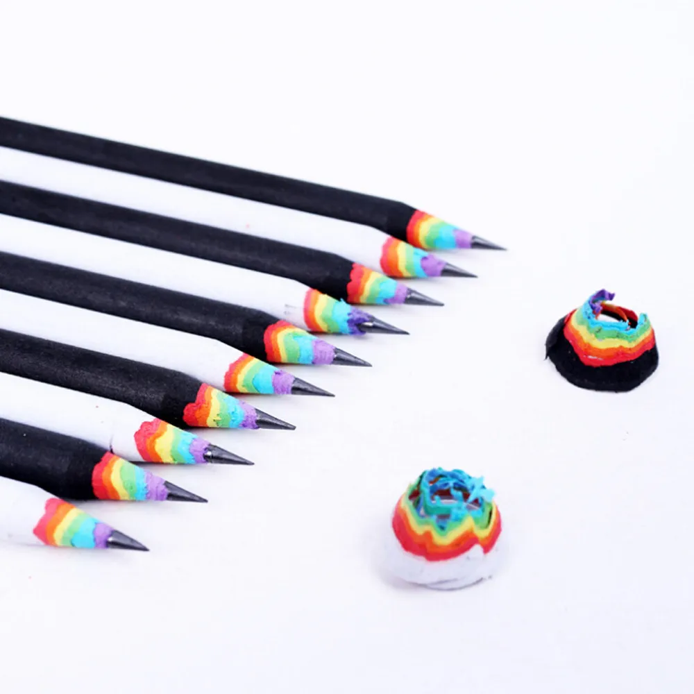 

5pc Cute Rainbow Wooden 2B Pencils Kawaii Gradient Student Cylindrical Pencil For Kids Gift School Supplies Pencil Stationery 81