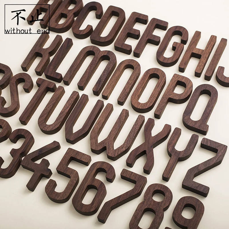 

LKL 8cm High Nordic Style Walnut Log Wood Numeral Letter House Number Solid Wood Wall Decoration Door Number Name Plate