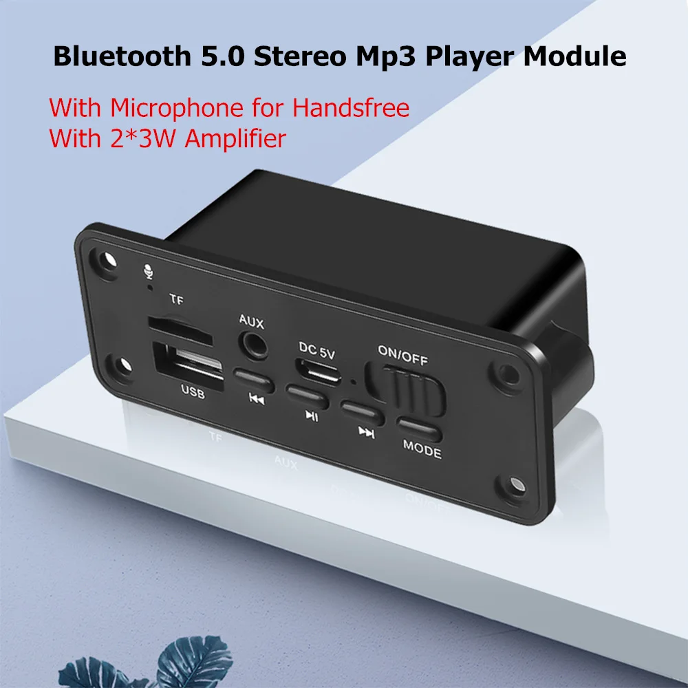 

Handsfree Bluetooth 5.0 Car Kit FM Radio MP3 Player Decoder Board Module With Microphone 2*3W Amplifier U-disk TF Card 3.mm AUX