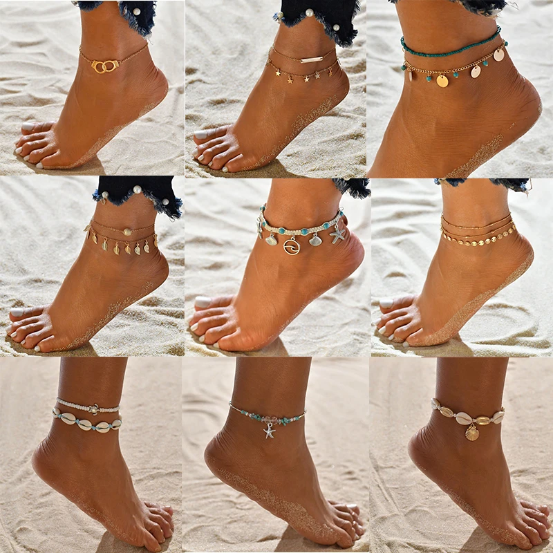 XIYANIKE Bohemian Multilayer Shell Beads Anklets For Women Vintage Star starfish Ankle Bracelets on Leg Foot Chain Summer Beach XIYANIKE Bohemian Multilayer Shell Beads Anklets For Women Vintage Star starfish Ankle Bracelets on Leg Foot Chain Summer Beach