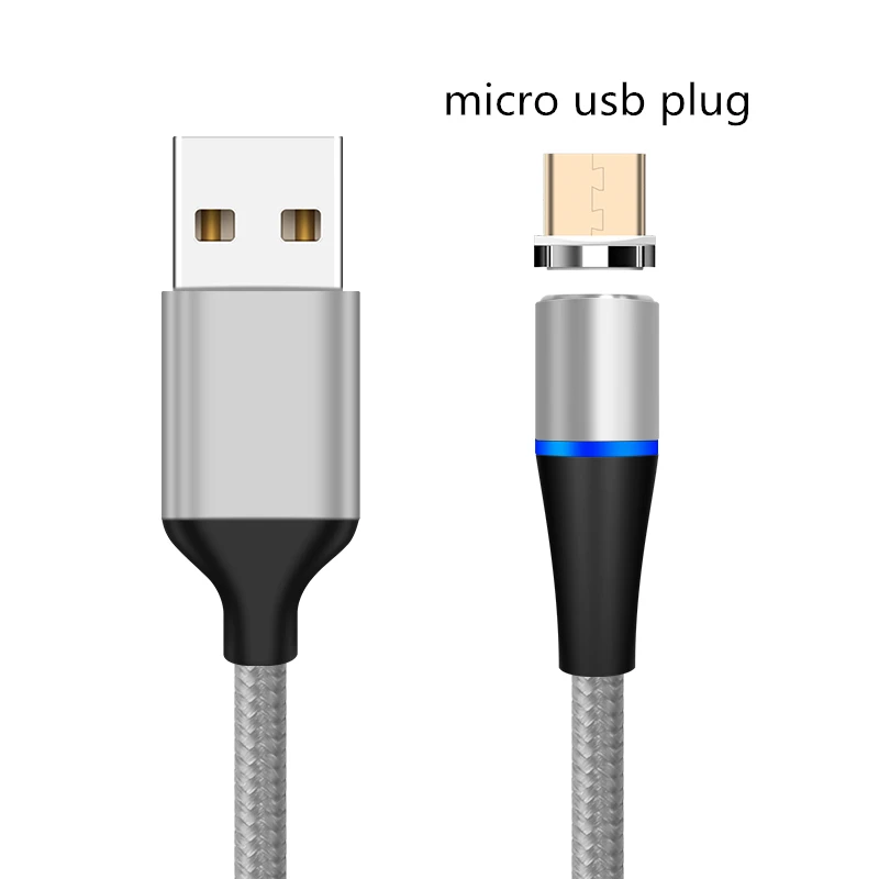 Silver For Micro Магнитный кабель MADATA 3A 1 м 2 м Micro usb type C супер быстрая зарядка телефона Microusb магнитное зарядное устройство usb c для iphone huawei xiaomi - Цвет: Silver For Micro