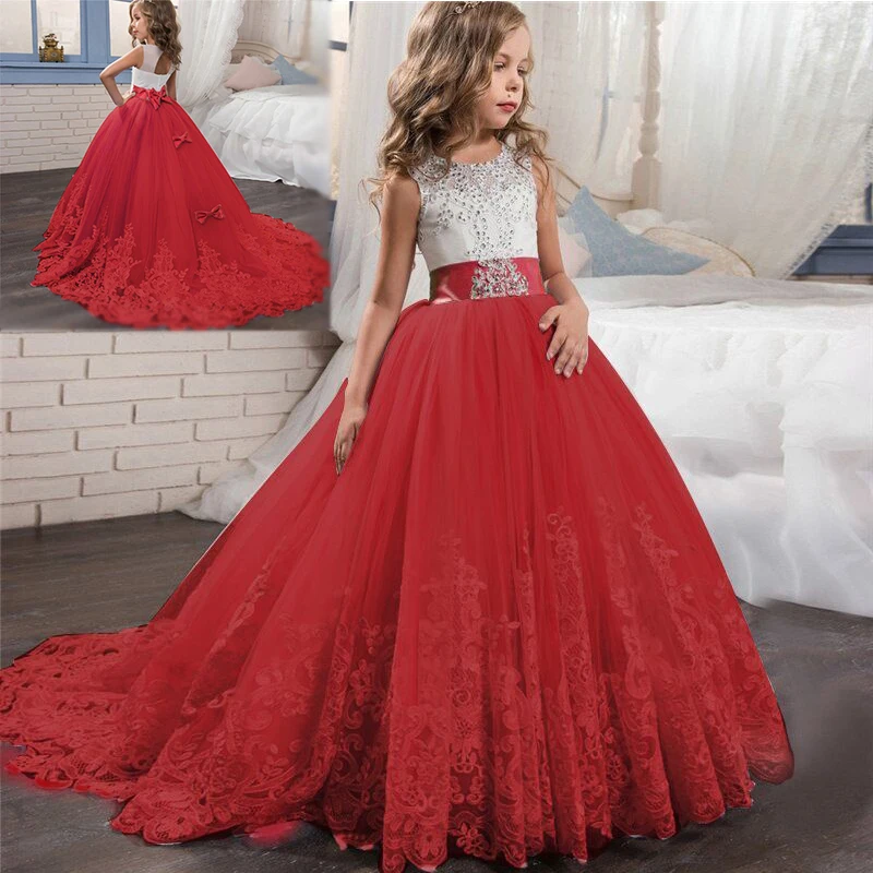 Girl Party Dress Lace Embroidery Kids Princess Wedding Evening Teenager Prom Designs Children Formal Clothes Vestido | Детская одежда и