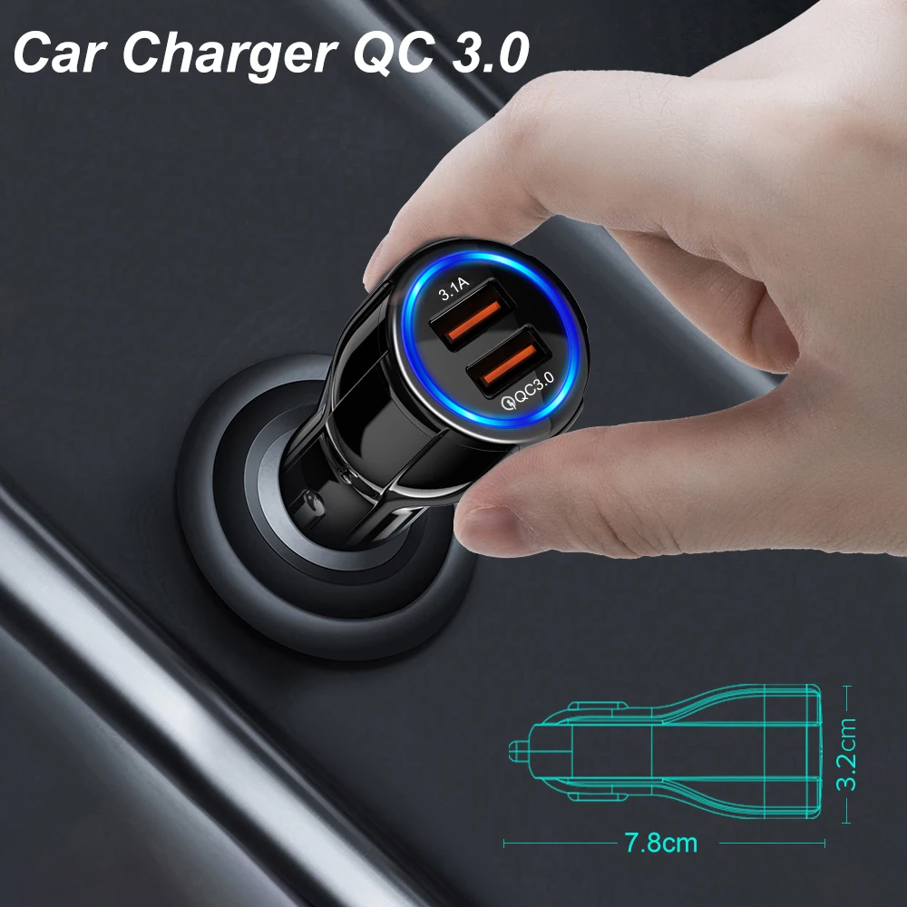 Автомобильное зарядное устройство Quick Charge 3,0 3.1A двойной USB быстрая зарядка QC для мобильных телефонов автомобильные внутренние части универсальные