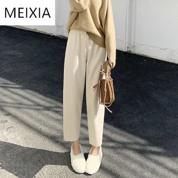 

Knitted Pants Women For Spring Autumn Loose Wide Leg Pants Women Casual Elastic Waist Harem Pants Ladies Ankle-length Pants